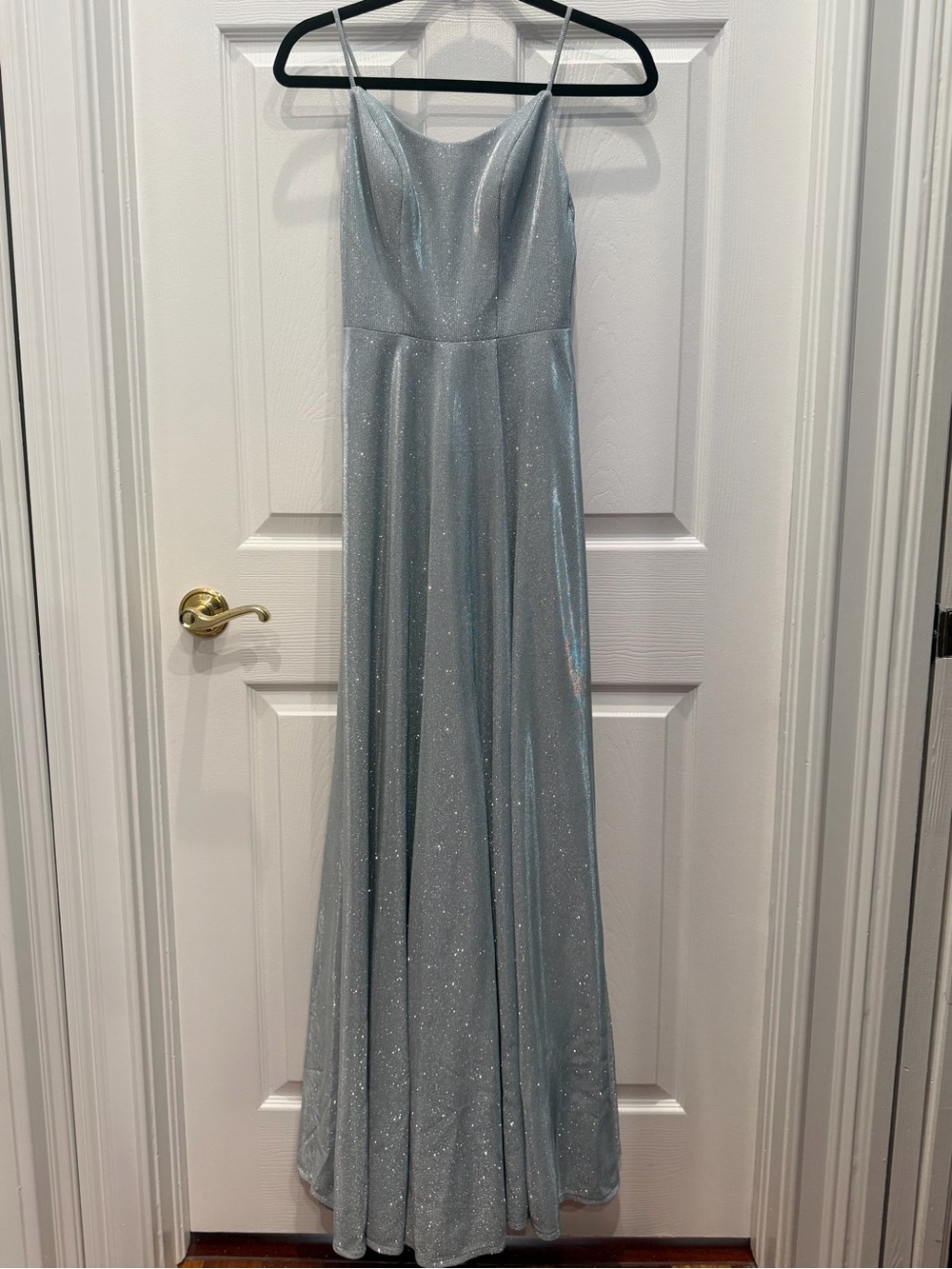 cleo Sparkling Light Blue Spaghetti Strap Gown